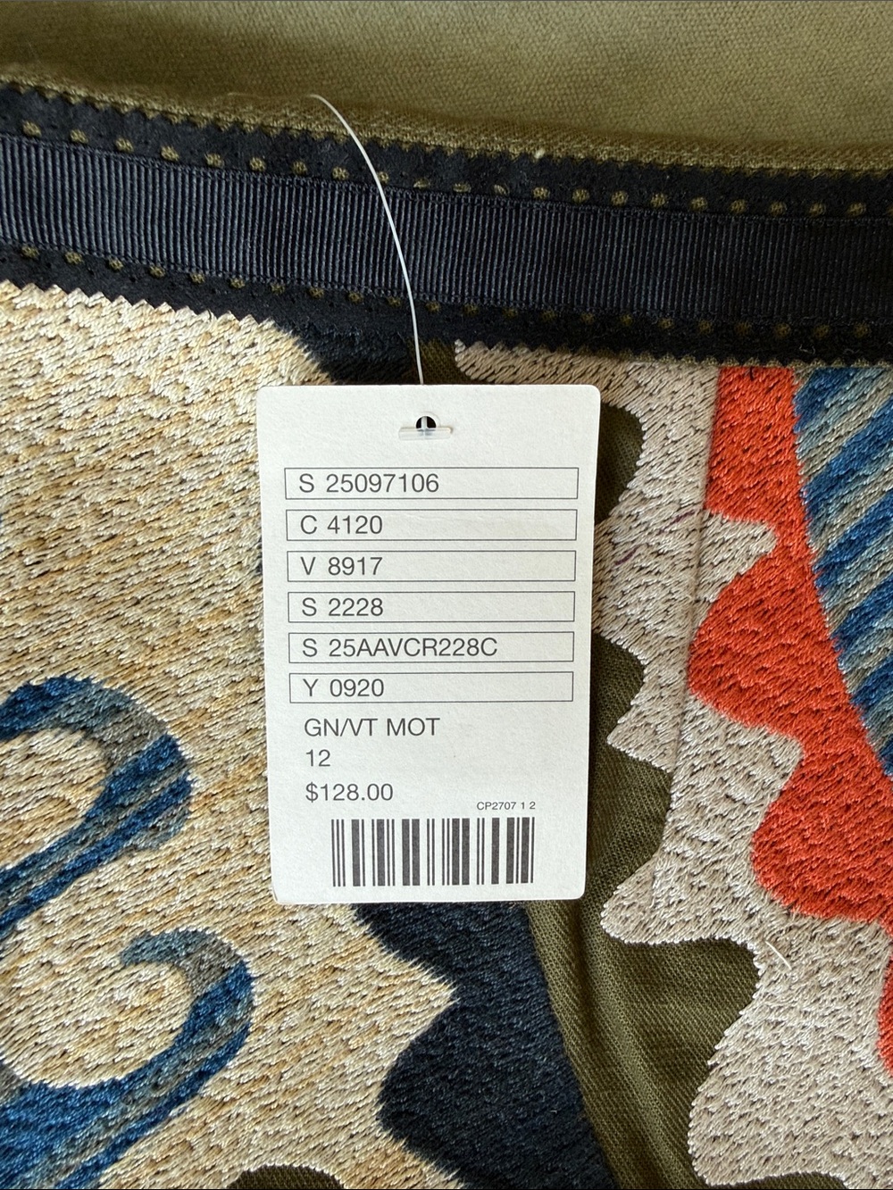 Anthropologie Olive Mini Skirt with Multicolor Floral Embroidery - Picture 2 of 5